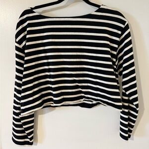 J. Crew Classic Black and White Striped Long Sleeve cropped Tee